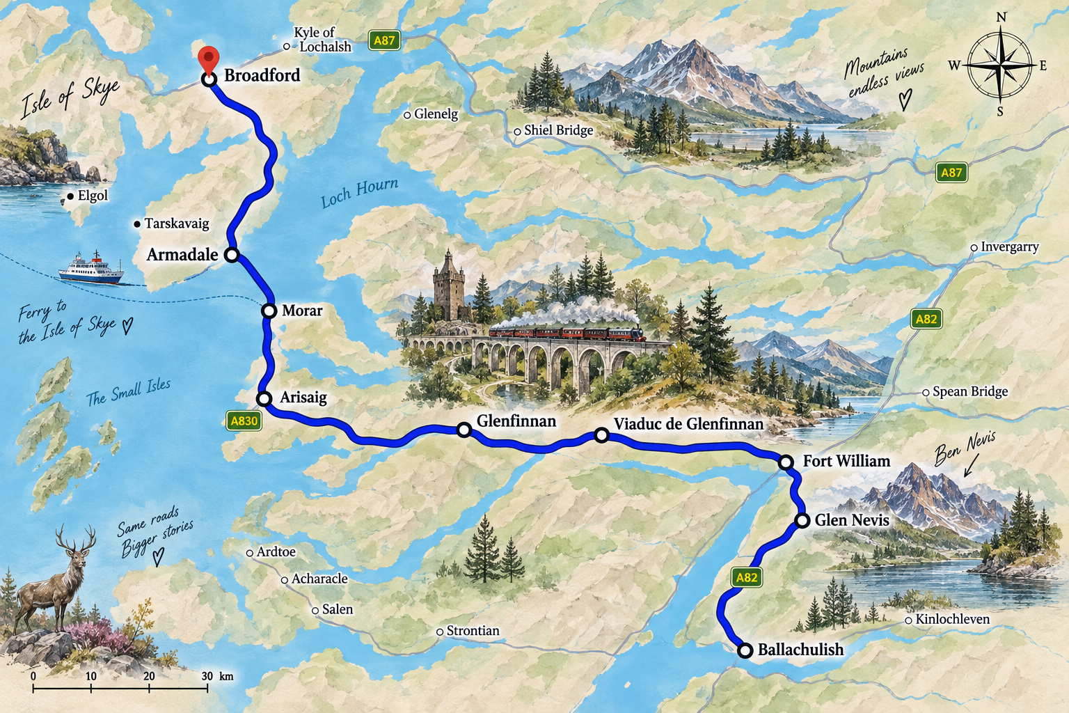 Today’s itinerary 4 de Ballachulish vers l’île de Skye