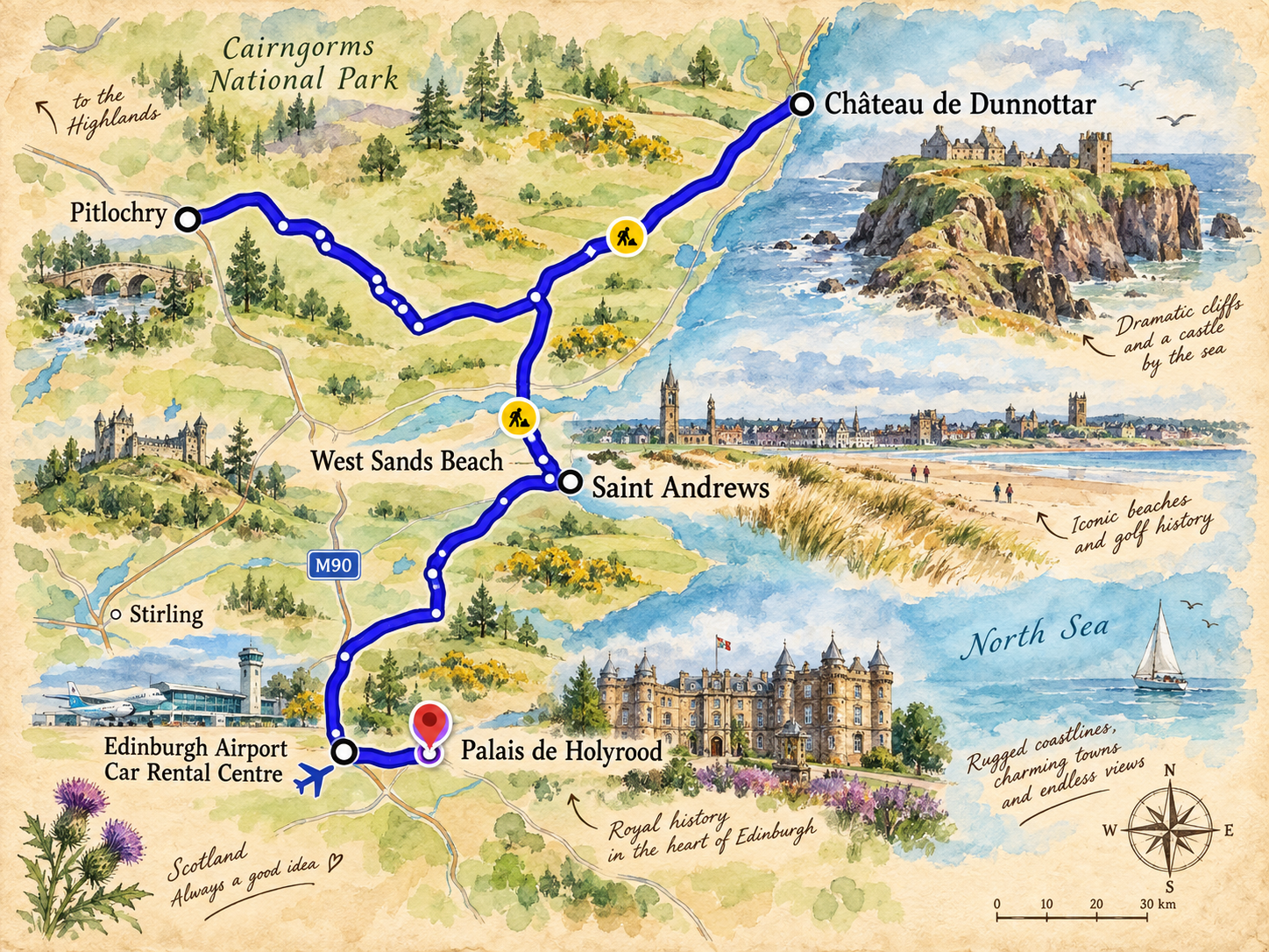 Today’s itinerary 9 entre Pitlochry et Édimbourg